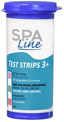 Spaline/Palin teststrips 3 in 1, voor meten van pH, hardheid (alkaliniteit) en chloor, verpakking 50 strips 